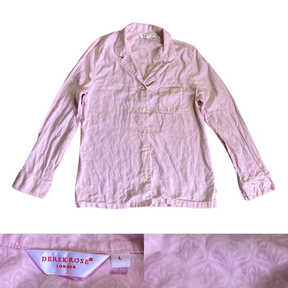 Derek Rose Short Sleeve Pajama shirt Women’s size Large in Pink and White
